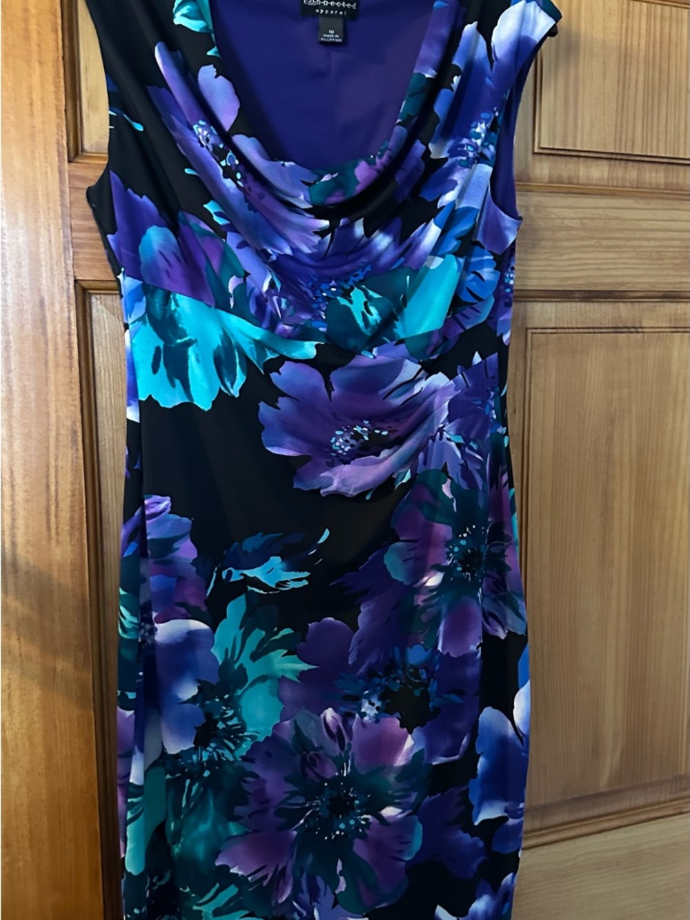 Connected Apparel Purple & Teal Floral Cowl Neck Dress